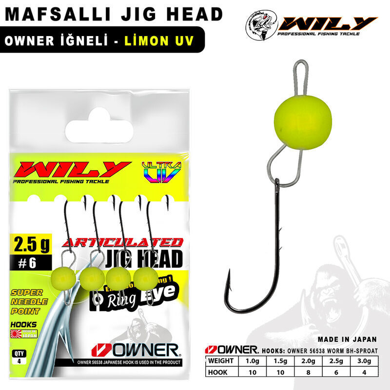 Wily Jig Head Mafsallı Owner İğneli - Limon 2.5gr