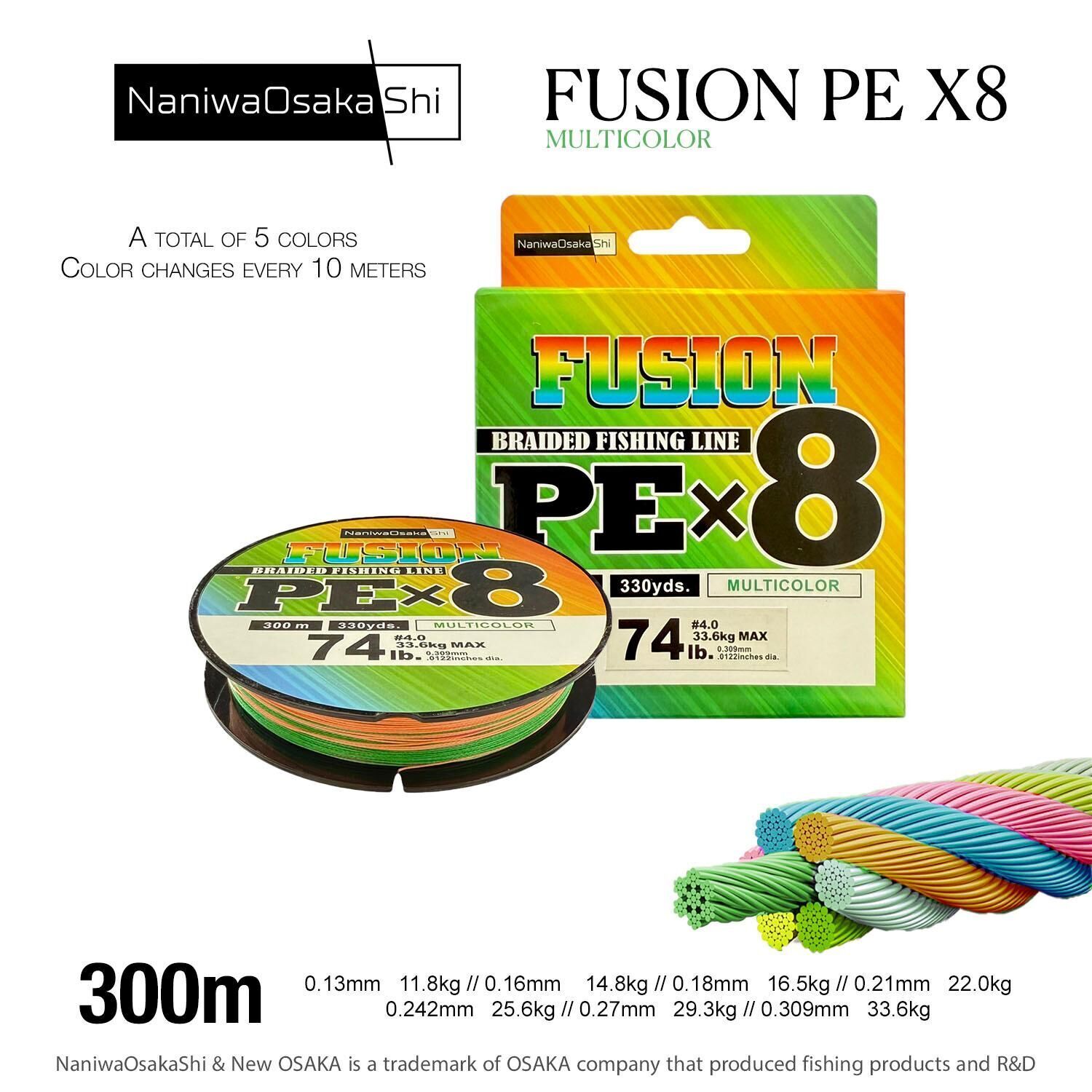 Nanıwaosakashı Fusıon 8X 300Mt Multıcolor İp Misina 0.18mm