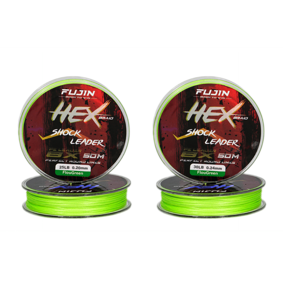 Fujin Hex Braid 8x 50mt Fluo Green Shock Leader