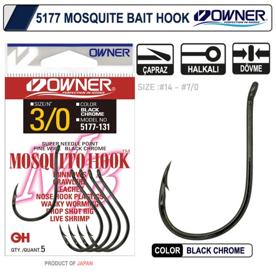 Owner 5177 Mosquito Hook Black Chrome Sinek İğne no:2