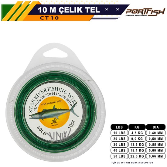 Portfish Çelik Tel 10 metre Gri 