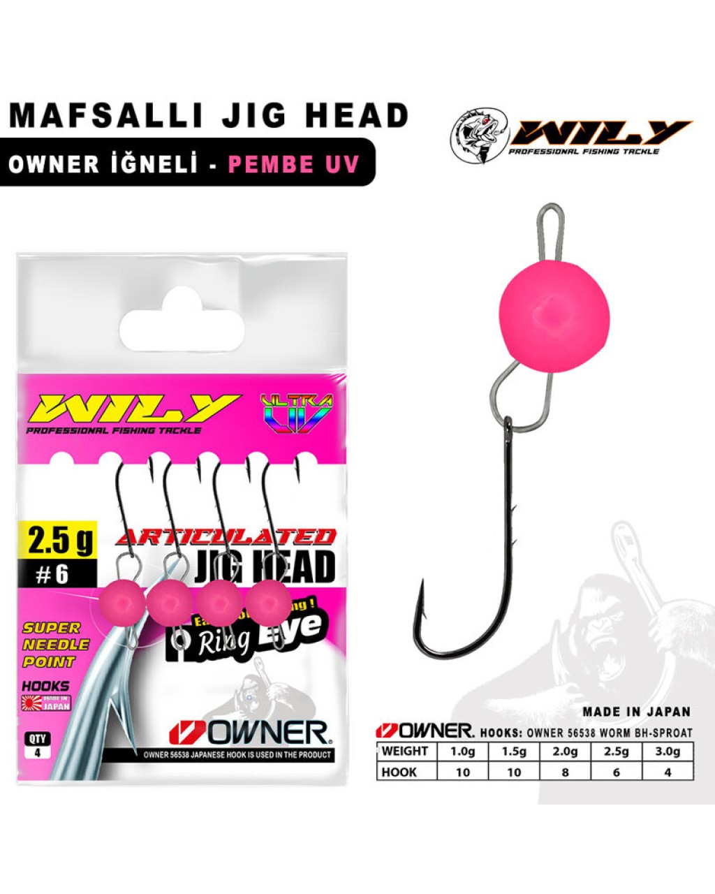 Wily Jig Head Mafsallı Owner İğneli - Pembe Wily Jig Head Mafsallı Owner İğneli - Pembe